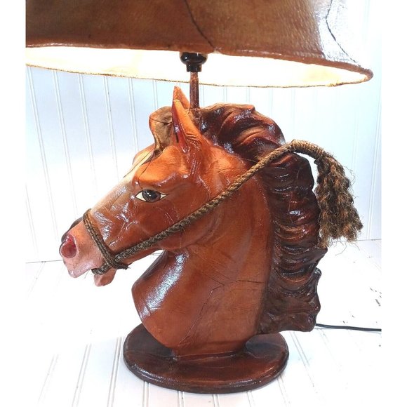 Handmade Other - Unique LEATHER Sculpture Horse Head Table Lamp Equestrian Western Cowboy Rustic